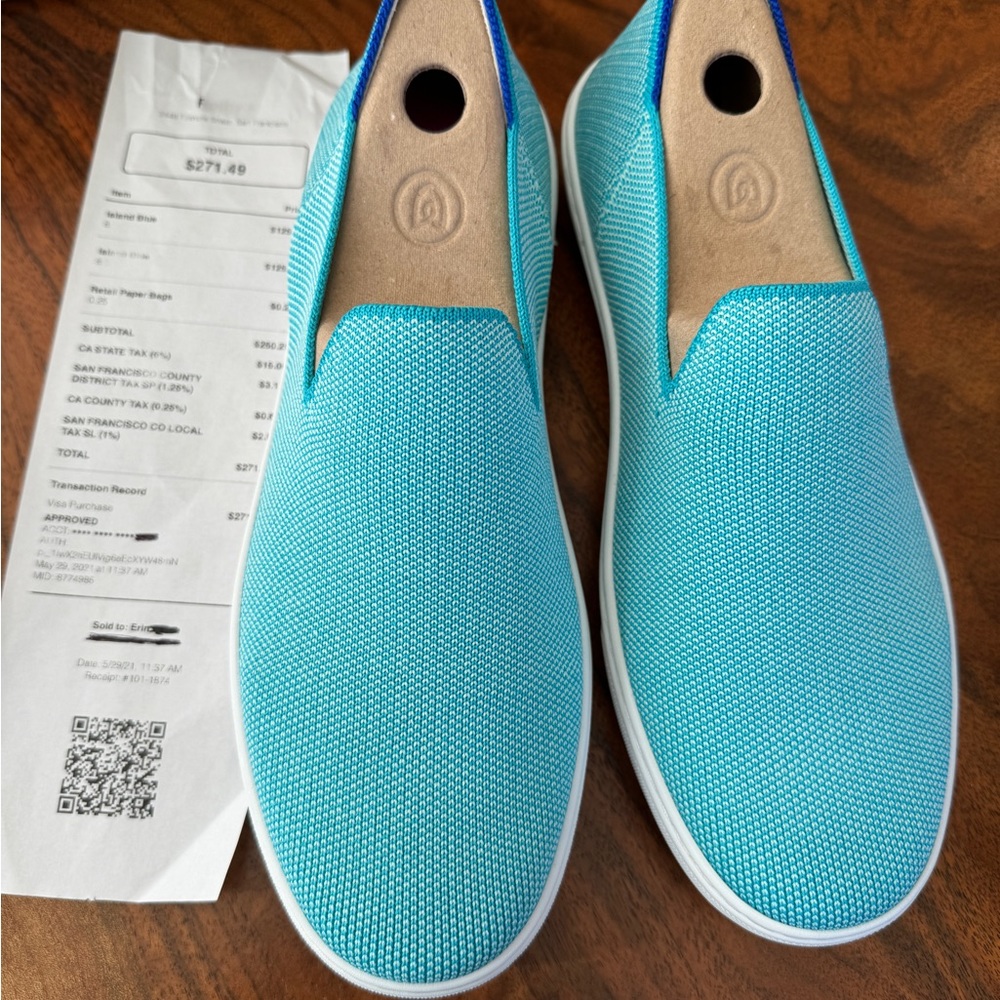 Brand New Rothy’s Slip On Sneakers Store Exclusive color: Island Blue Size 8.5